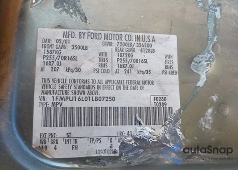 2001 Ford Expedition Xlt z USA, uszkodzony, nr VIN 1FMPU16L01LB07250